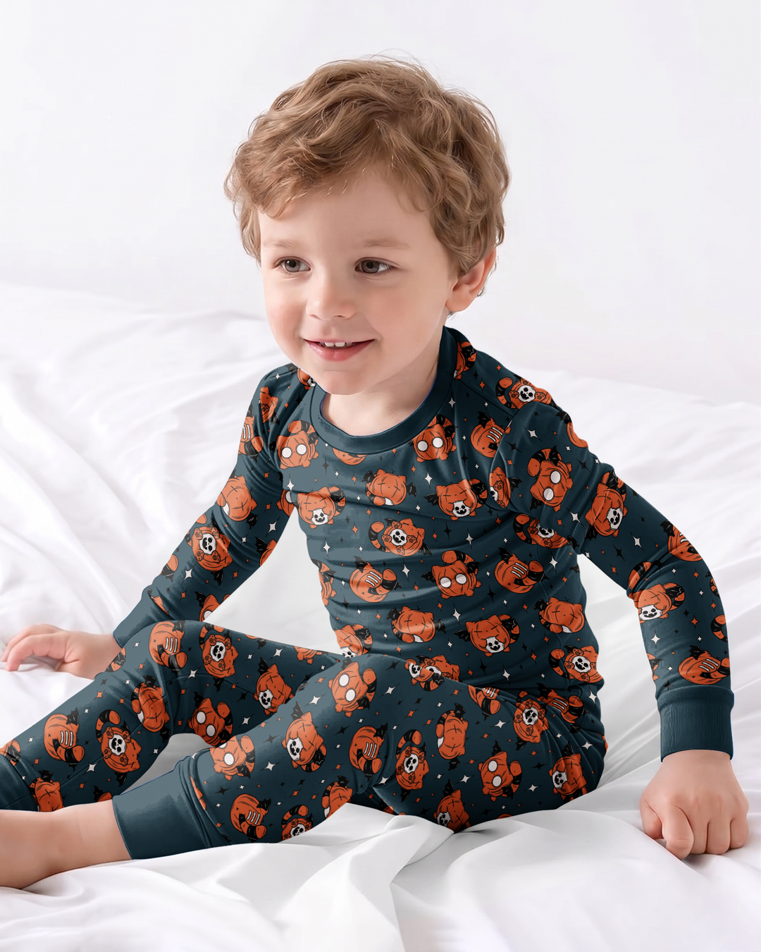 Batty Pumpkin Cats Bamboo Two Piece Long Sleeve Pajama Set