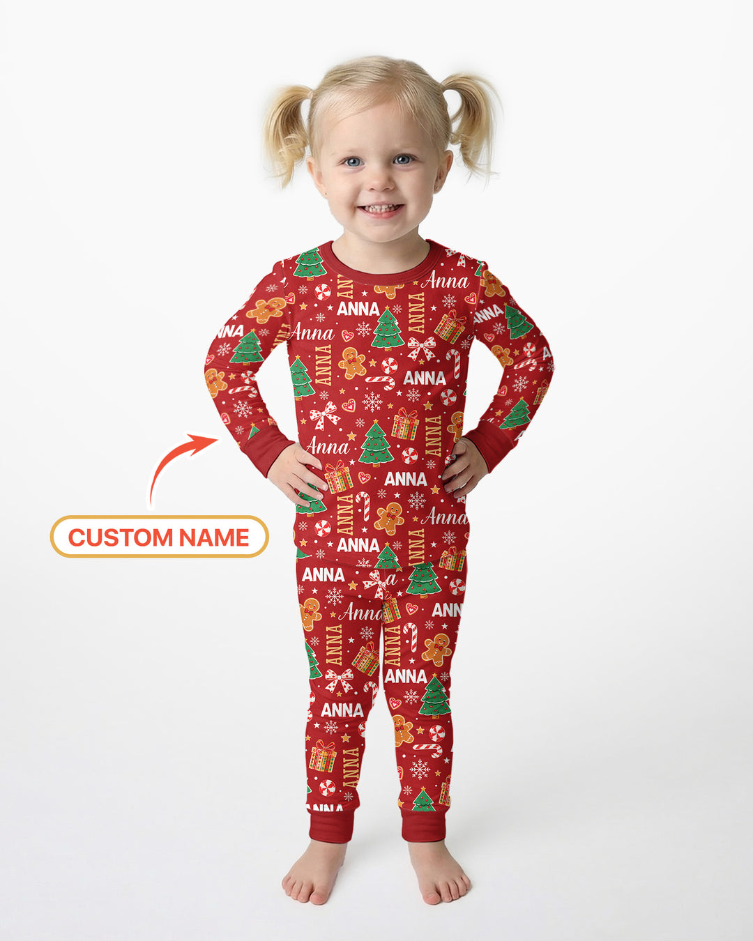 Custom Name Christmas Crew Family Matching Bamboo Two Piece Long Sleeve Pajama Set