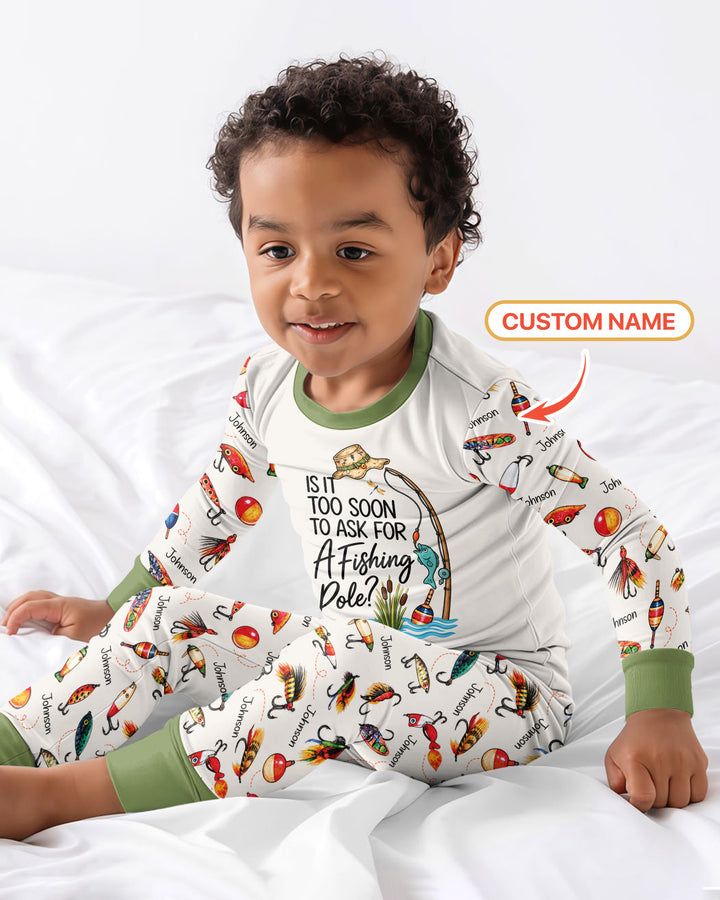 Custom Name Is It Too Soon to Ask for a Fishing Pole Bamboo Two Piece Long Sleeve Pajama Set