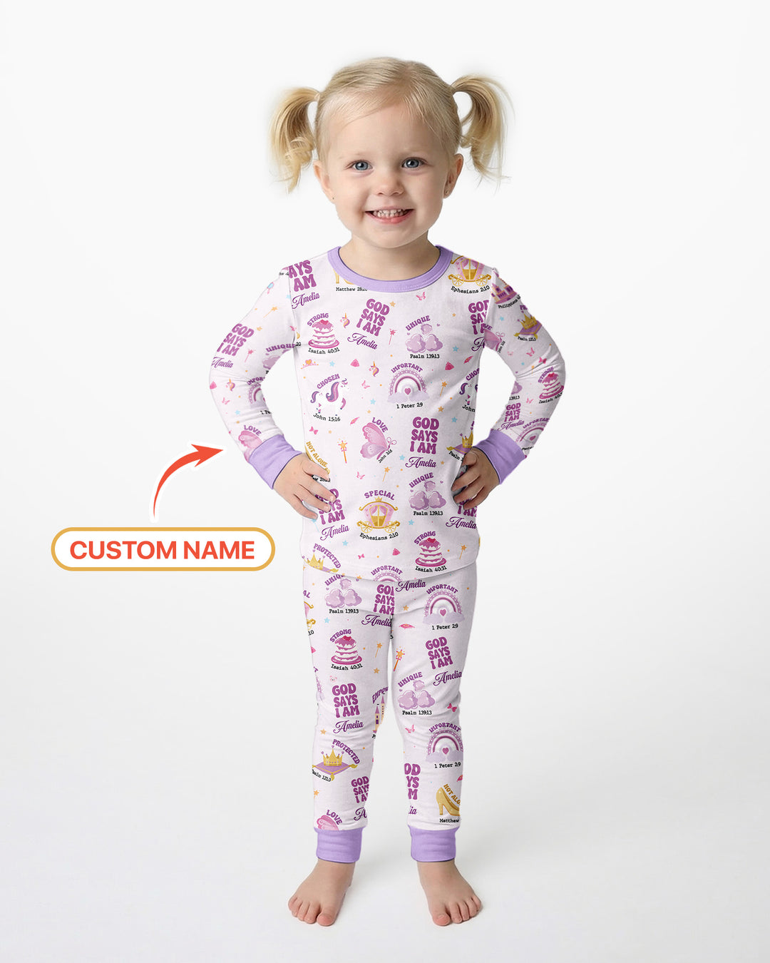 God Says I Am Custom Name - Dreamy Princess Bamboo Two Piece Long Sleeve Pajama Set