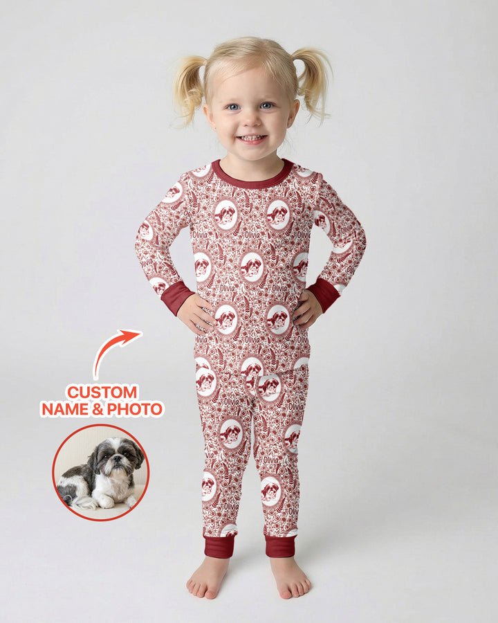 Custom Pet Photo Chinoiserie Garden Bamboo Two Piece Long Sleeve Pajama Set