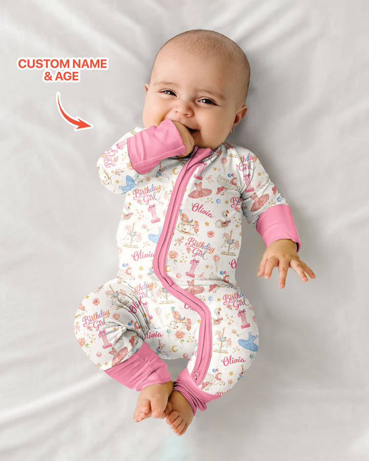 Ballerina Birthday Girl Custom Name & Age Bamboo Convertible Zippy