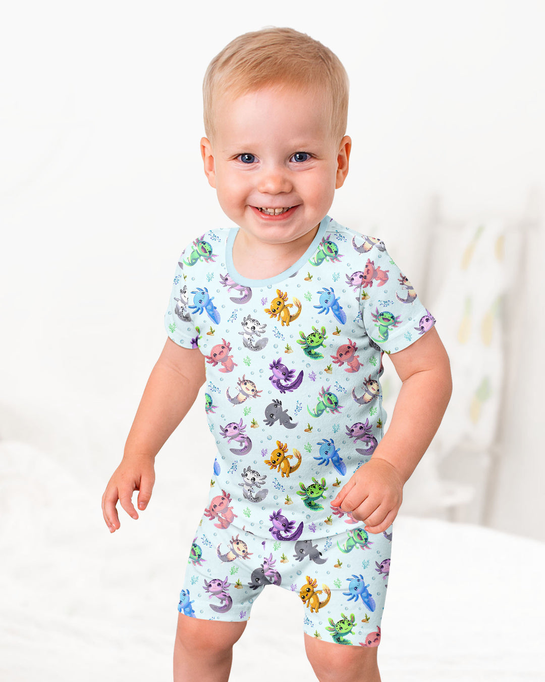 I Love You Axolotl Bamboo Two Piece Short Sleeve Shorts Pajama Set