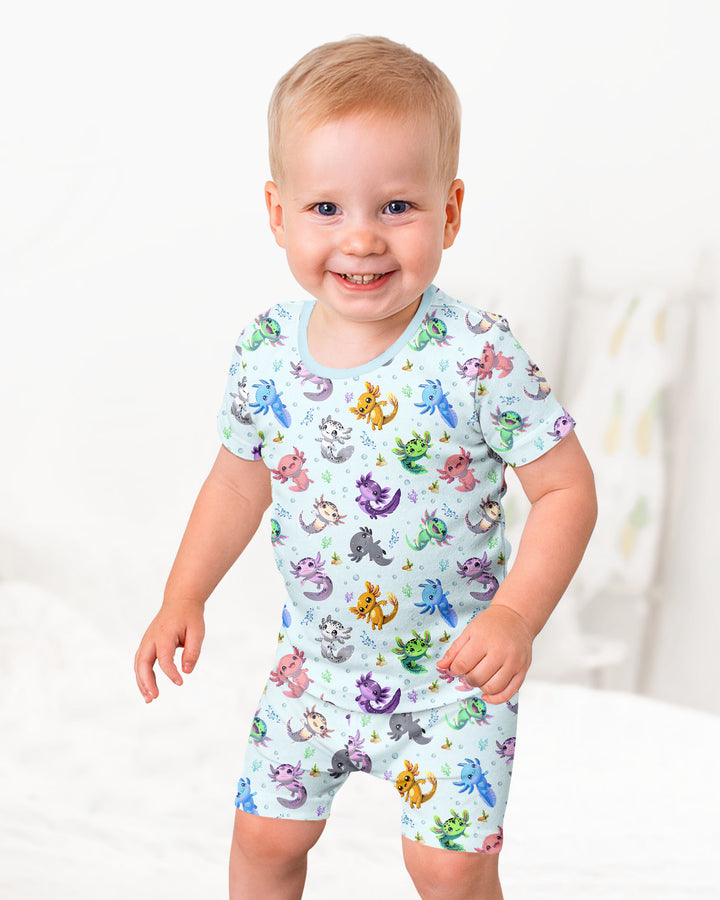 I Love You Axolotl Bamboo Two Piece Short Sleeve Shorts Pajama Set