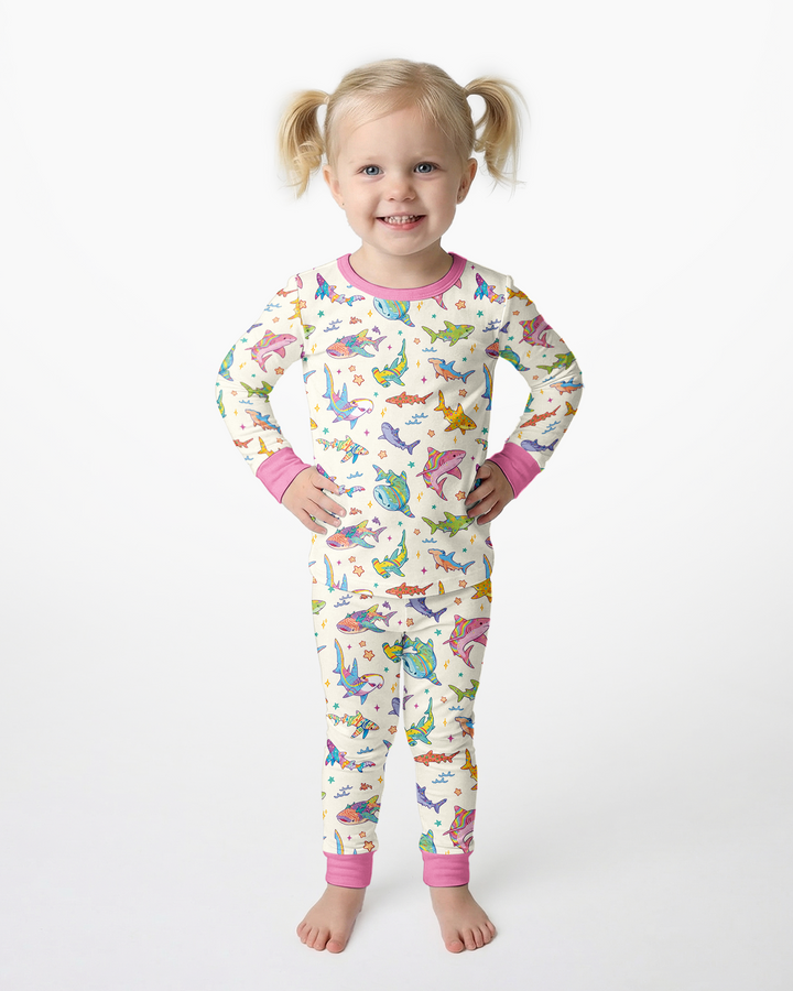 Tropical Sharks Bamboo Two Piece Long Sleeve Pajama Set