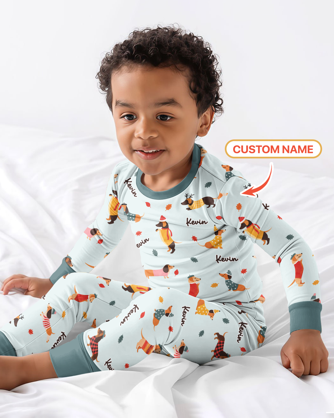 Autumn Dachshund Kids Bamboo Two Piece Long Sleeve Pajama Set