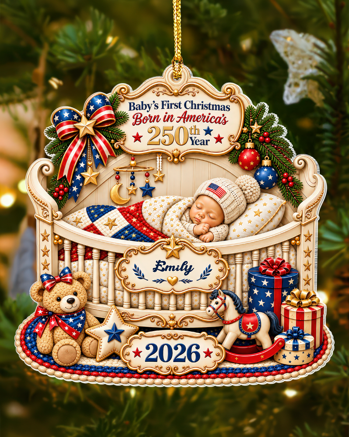 Baby's First Patriotic Christmas 2026 Personalized 1-Side Photo Acrylic Ornament
