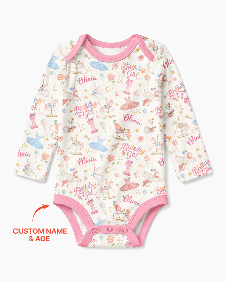 Ballerina Birthday Girl Custom Name & Age Bamboo Bodysuit