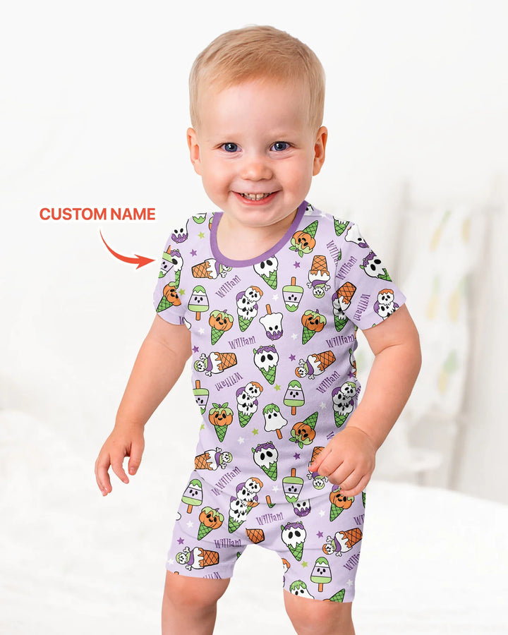 Summerween Ice cream Bamboo Two Piece Short Sleeve Shorts Pajama Set