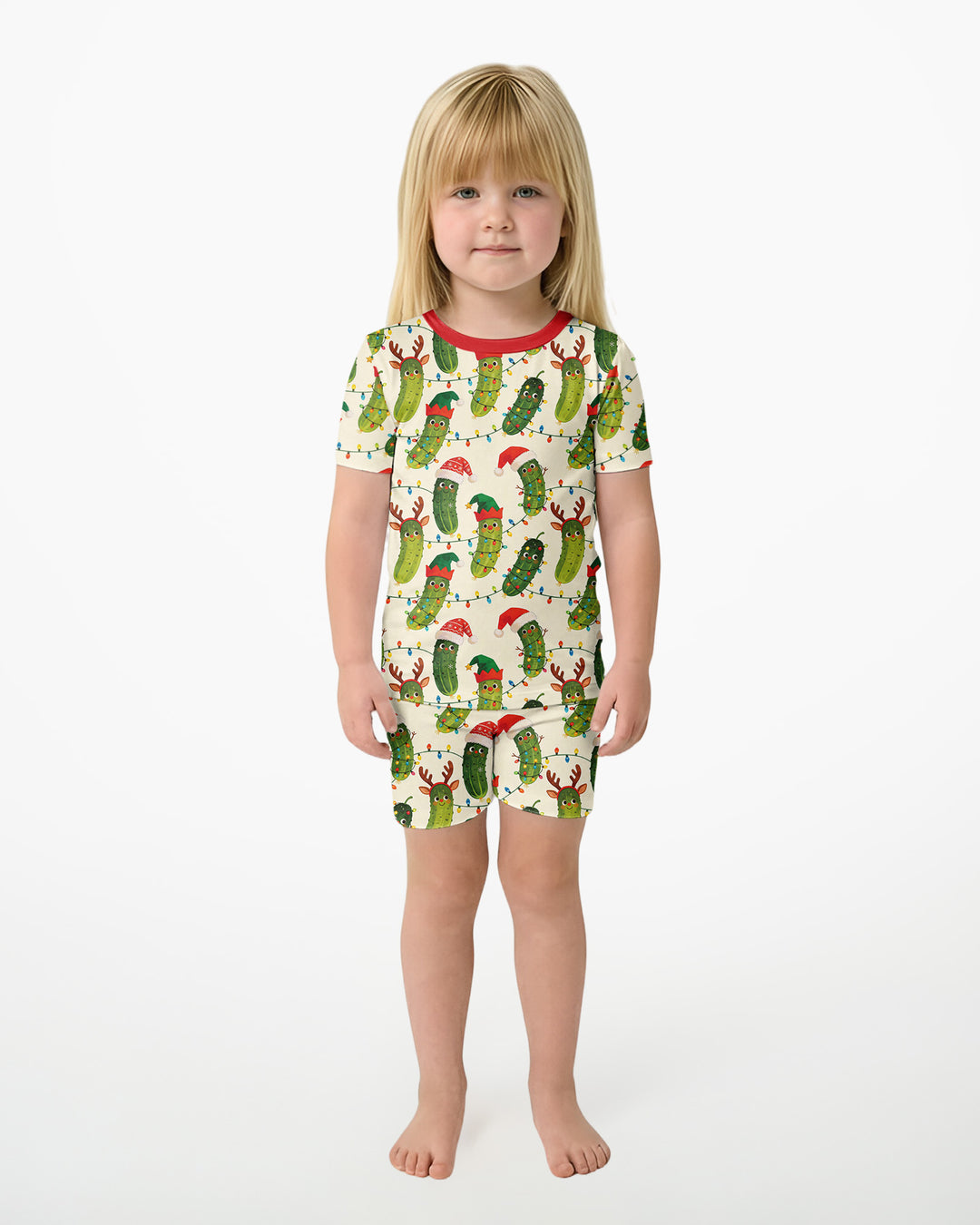 Cheerful Christmas Pickle Bamboo Two Piece Short Sleeve Shorts Pajama Set