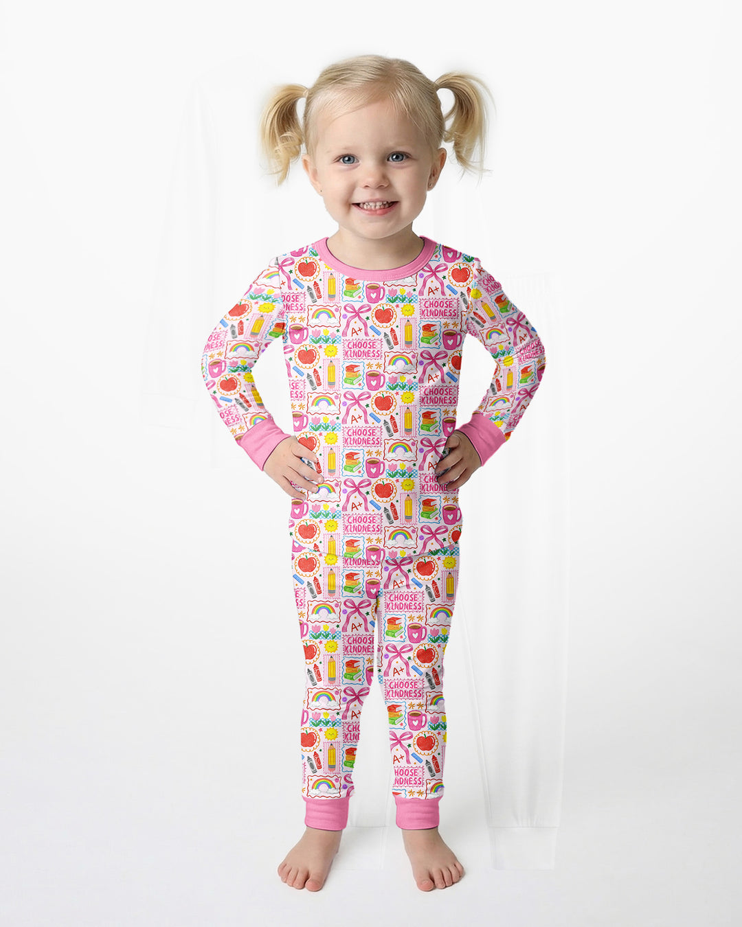 Kindness School Girl Bamboo Two Piece Long Sleeve Pajama Set