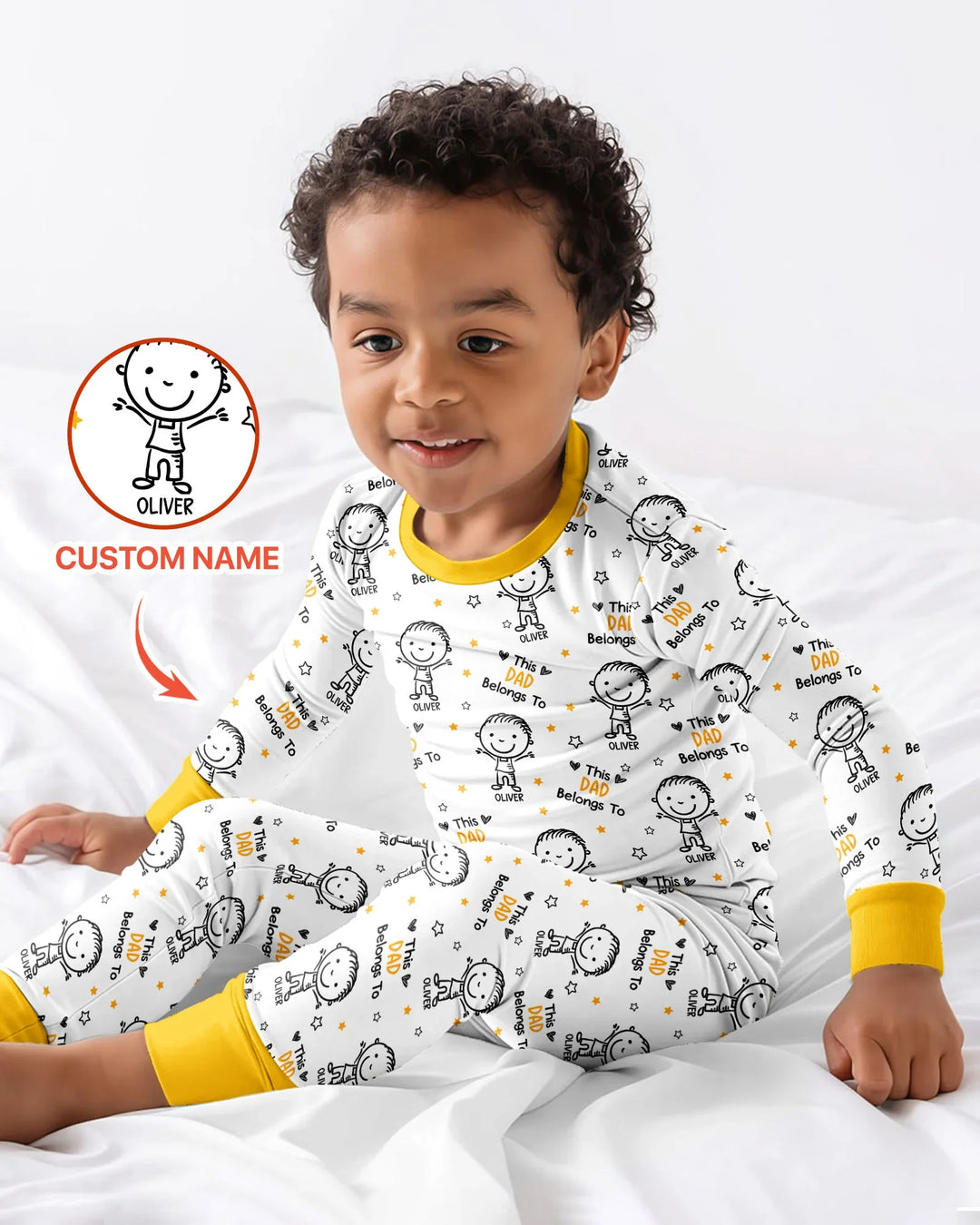 Custom Name This Dad Belongs To Doodle Bamboo Two Piece Long Sleeve Pajama Set
