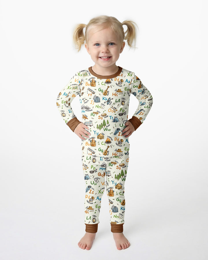 Adventure Alphabet ABCs Summer Camp Bamboo Two Piece Long Sleeve Pajama Set