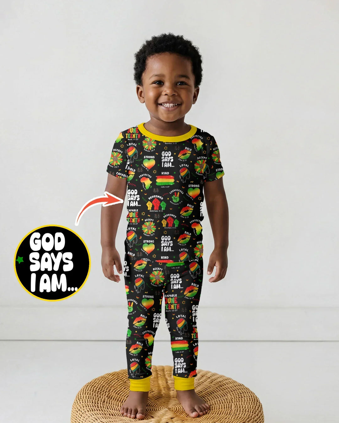 God Says I Am Juneteenth Blessings Bamboo Two Piece Short Sleeve Pajama Set