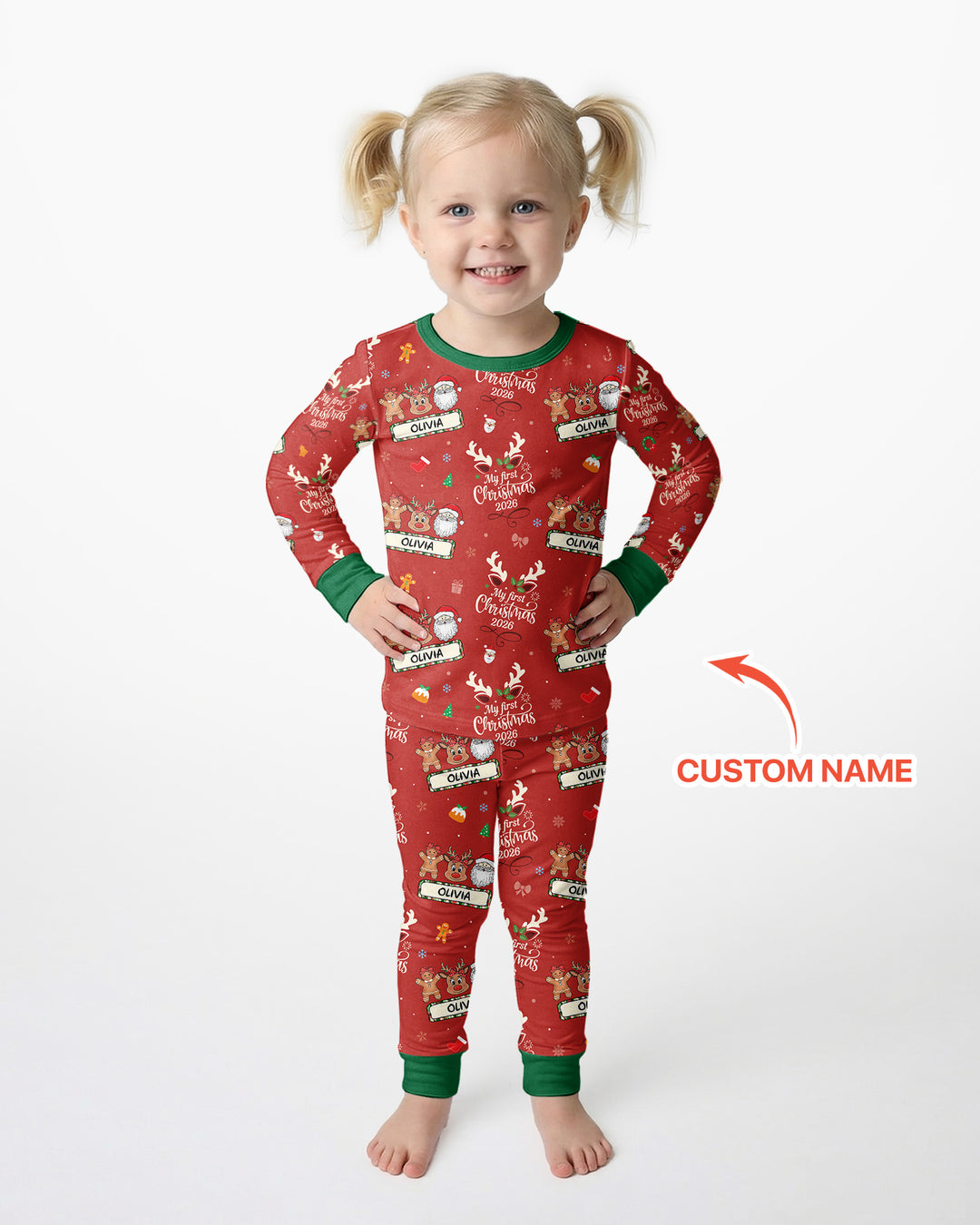 Custom Name Merry Christmas My Deer 2026 Bamboo Two Piece Long Sleeve Pajama Set