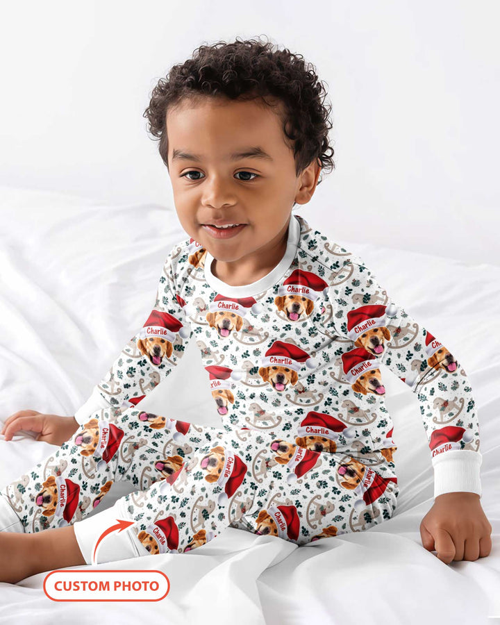 Custom Dog Photo Santa Claus Bamboo Two Piece Long Sleeve Pajama Set