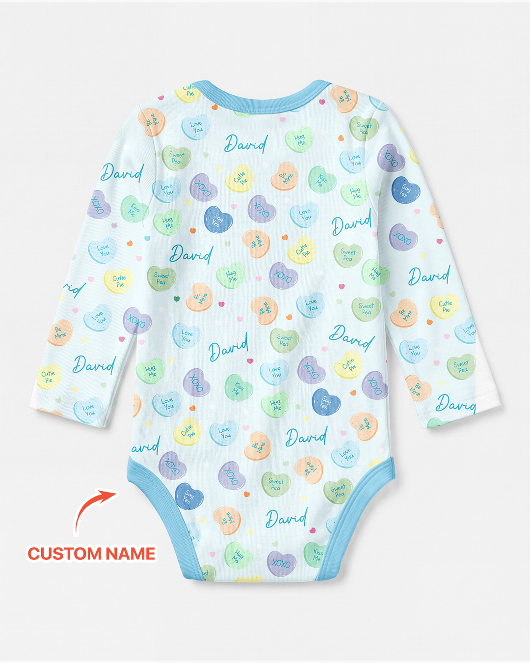 Custom Name Colorful Candy Hearts Family Matching Bamboo Bodysuit