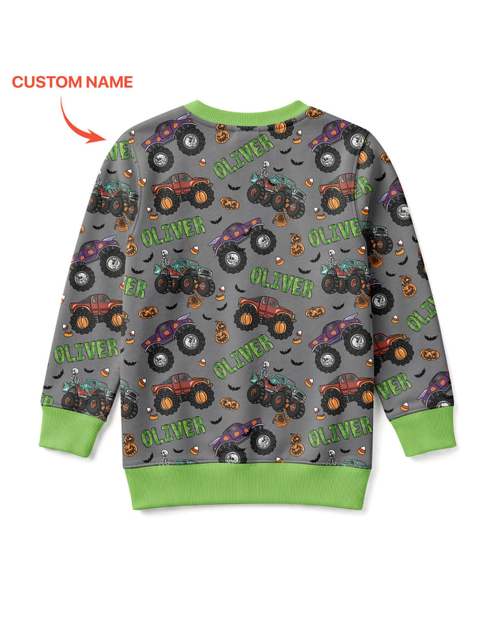 Custom Name Haunted Monster Trucks Bamboo Crewneck Sweatshirt