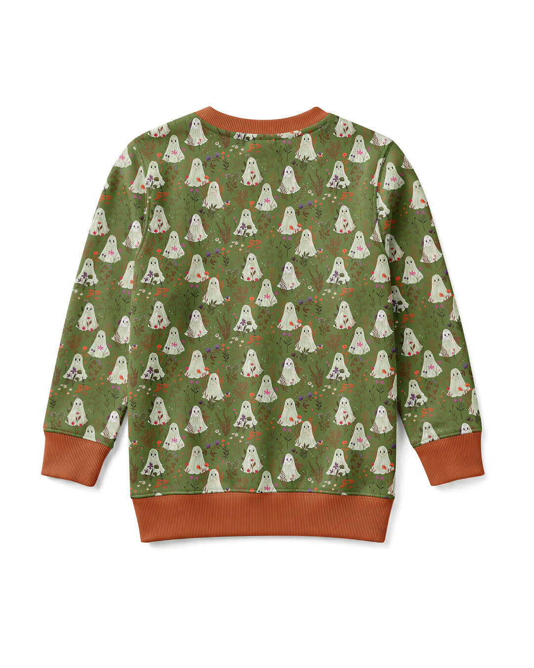 Cute Ghost Halloween Moss Green Floral Bamboo Crewneck Sweatshirt