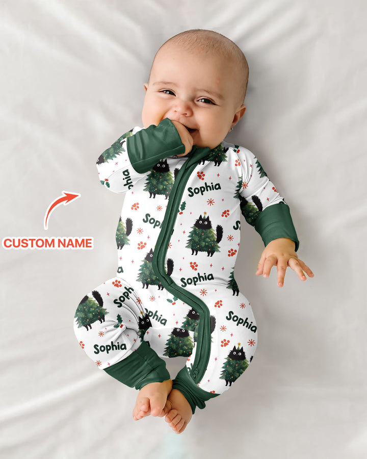 Custom Name Black Cat Christmas Bamboo Convertible Zippy
