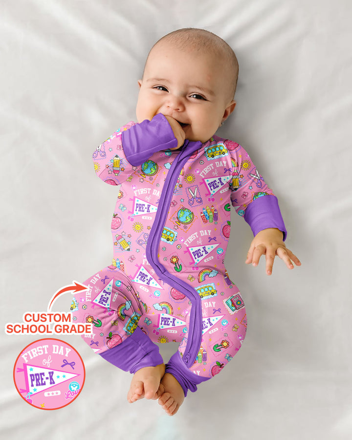 Custom Grade Girls School First Day Bamboo Convertible Zippy