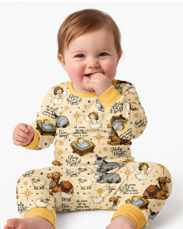Nativity Christmas Holy Night Bamboo Two Piece Long Sleeve Pajama Set