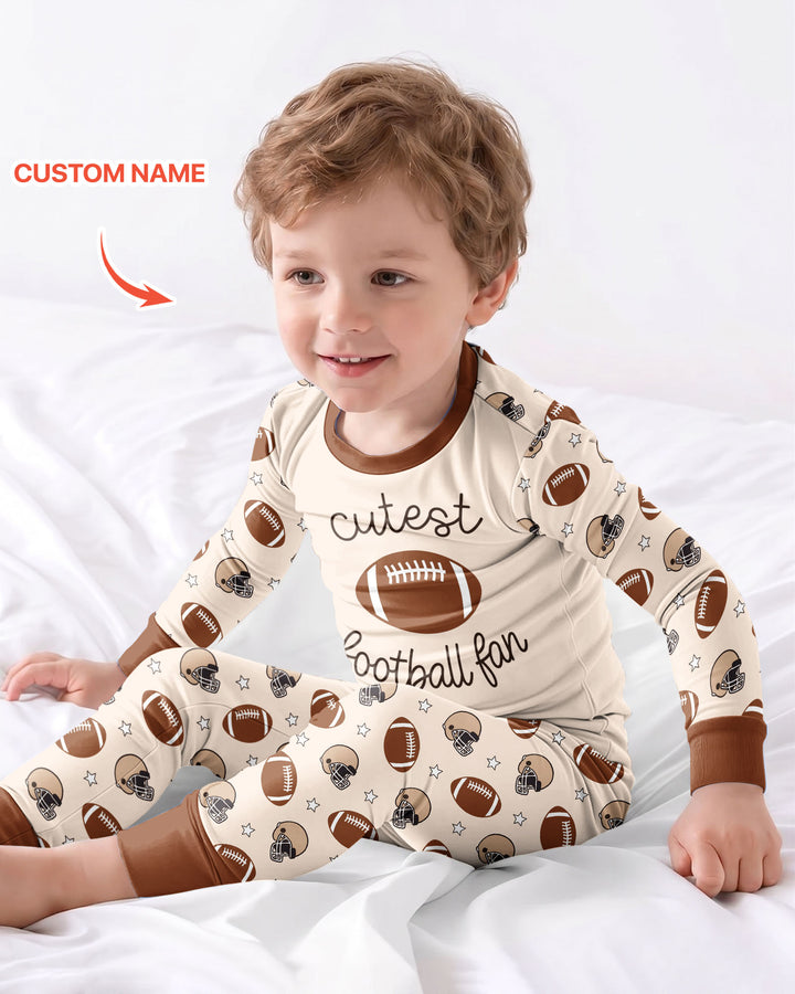 Custom Name Cutest Football Fan Bamboo Two Piece Long Sleeve Pajama Set