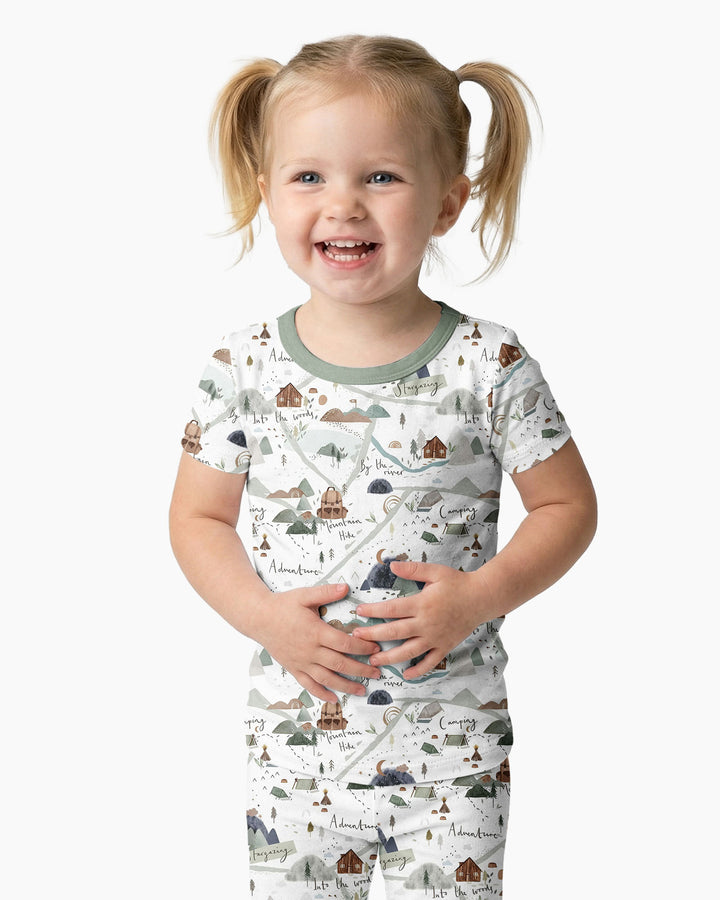 Camping Route Map Bamboo Two Piece Short Sleeve Pyjamas Set