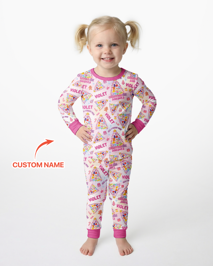 Custom Name All I Want For Christmas Are Squishies Bamboo Two Piece Long Sleeve Pajama Set
