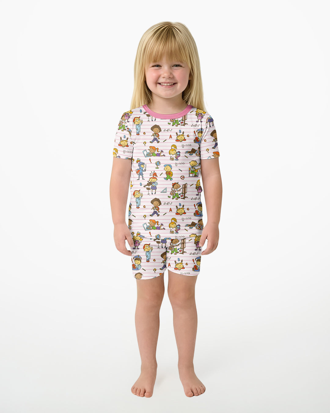 School Days Adventure Bamboo Two Piece Short Sleeve Shorts Pajama Set