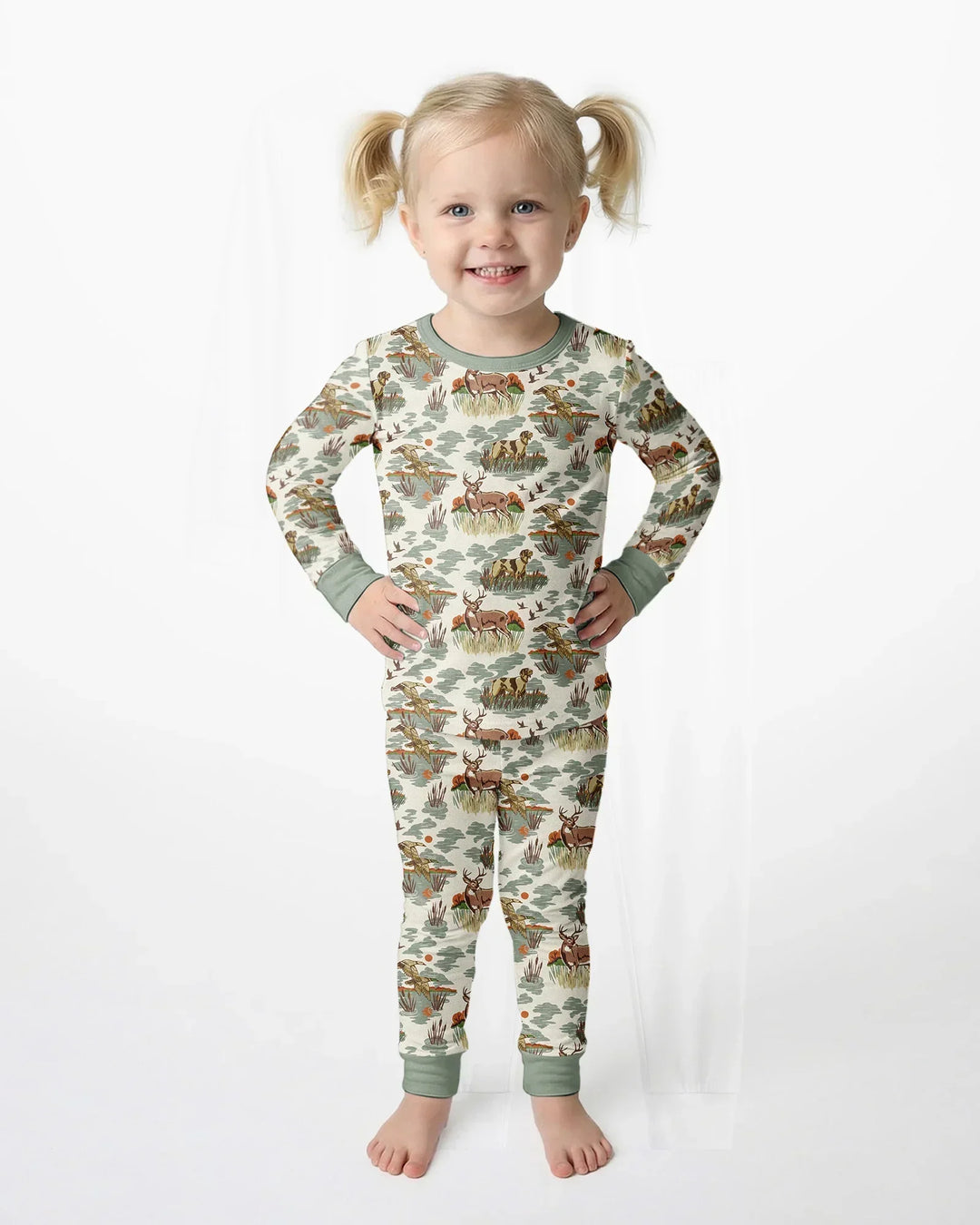 Vintage Hunting Season Daddy& Me Matching Bamboo Two Piece Long Sleeve Pajama Set