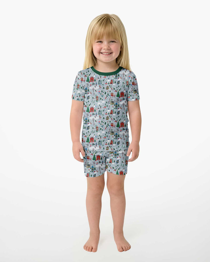 Snowy Christmas Village Map Bamboo Two Piece Short Sleeve Shorts Pajama Set