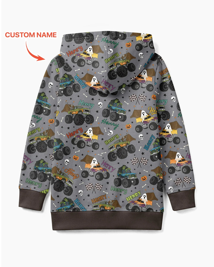 Custom Name Halloween Creepy Crusher Family Matching Bamboo Zip Hoodie