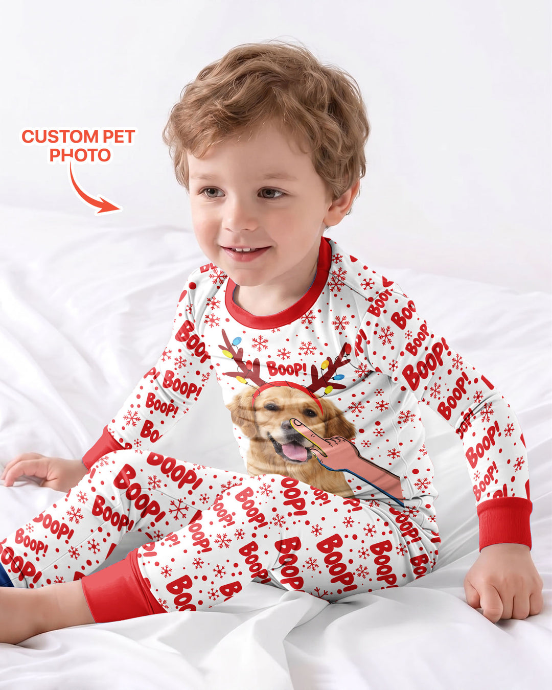 Custom Pet Photo Funny Christmas Boop Bamboo Two Piece Long Sleeve Pajama Set