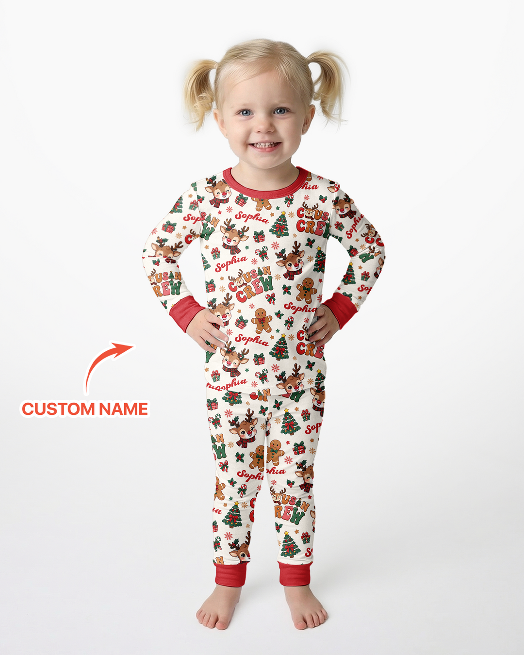 Personalized Christmas Cousin Crew Bamboo Two Piece Long Sleeve Pajama Set