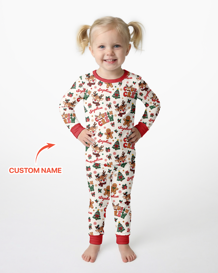 Personalized Christmas Cousin Crew Bamboo Two Piece Long Sleeve Pajama Set