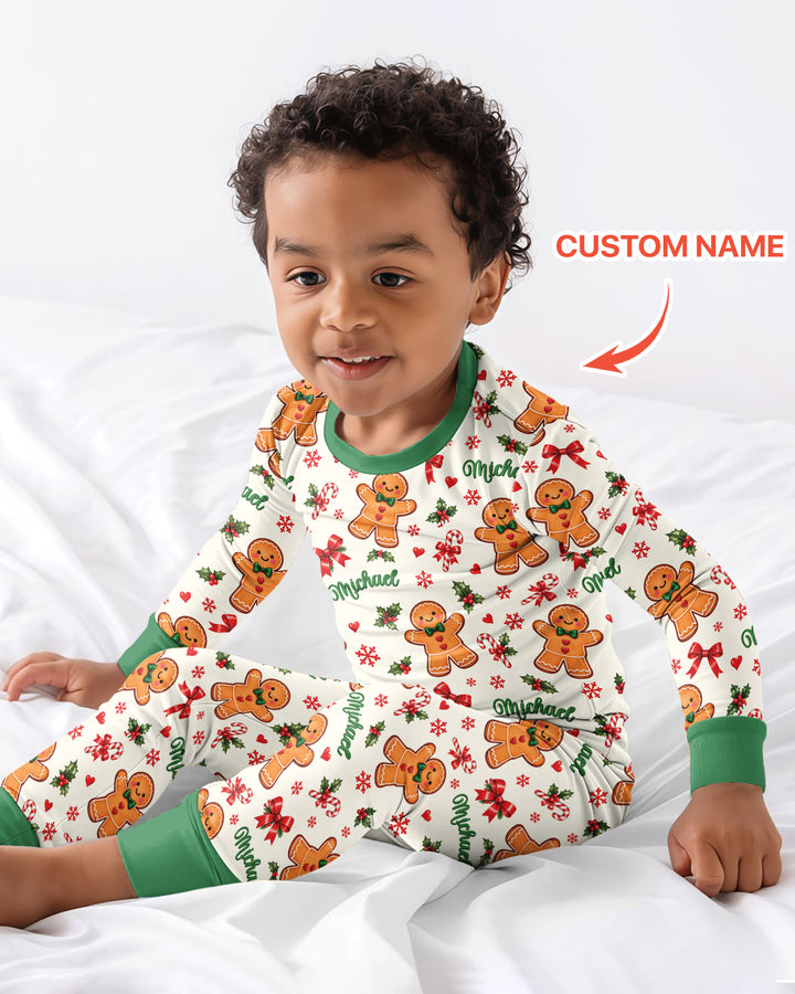 Custom Name Gingerbread Bamboo Two Piece Long Sleeve Pajama Set