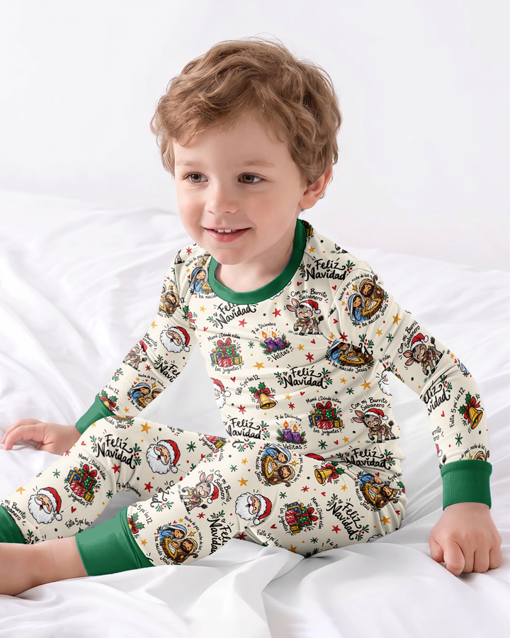 Whimsical Feliz Navidad Christmas Bamboo Two Piece Long Sleeve Pajama Set