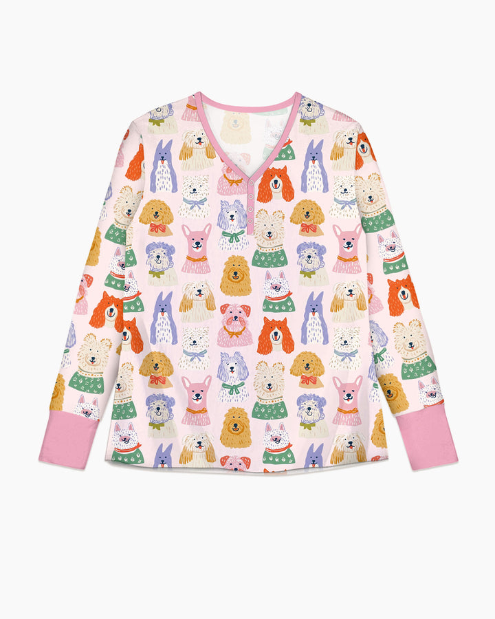 Whimsical Puppy Parade Family Matching Bamboo Women Pajama Set