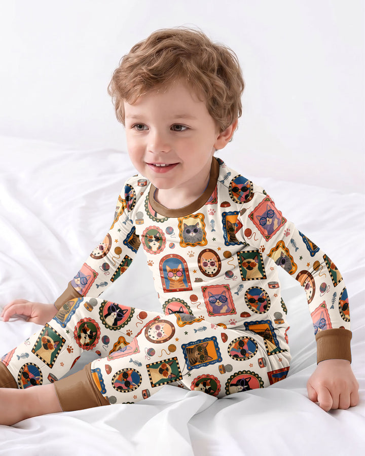Vintage Cat Portraits Bamboo Two Piece Long Sleeve Pajama Set