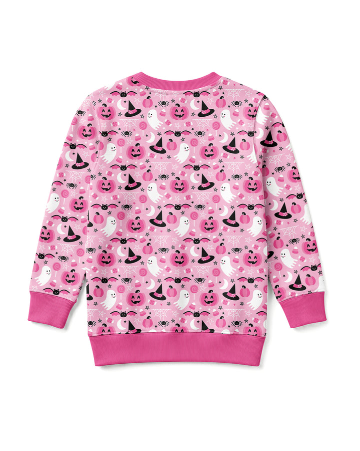 Cute Pink Halloween Ghost Pumpkin Witch Bamboo Crewneck Sweatshirt