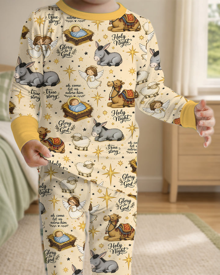 Nativity Christmas Holy Night Bamboo Two Piece Long Sleeve Pajama Set