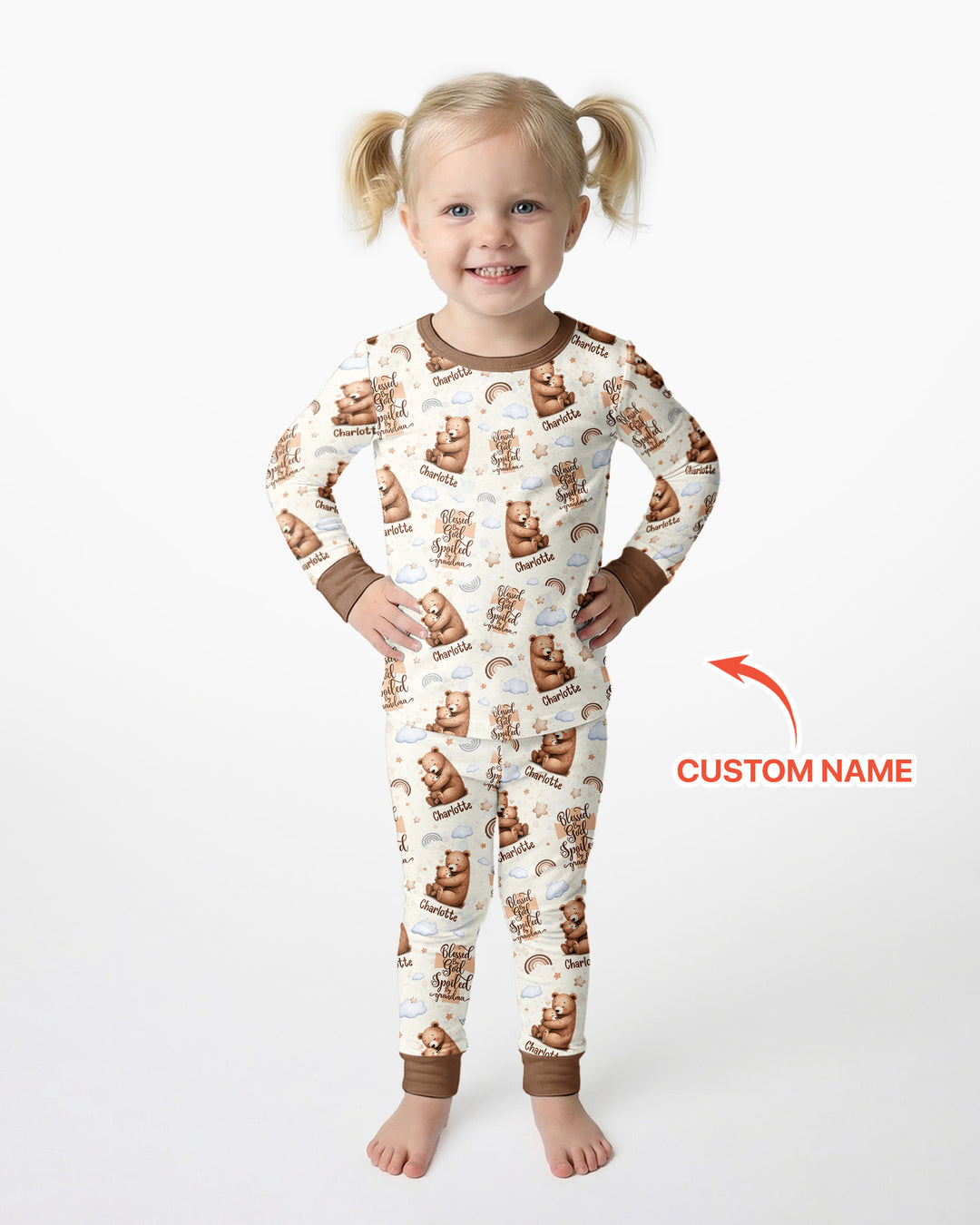 Custom Name Blessed By God Spoiled By Grandma Bamboo Two Piece Long Sleeve Pajama Set
