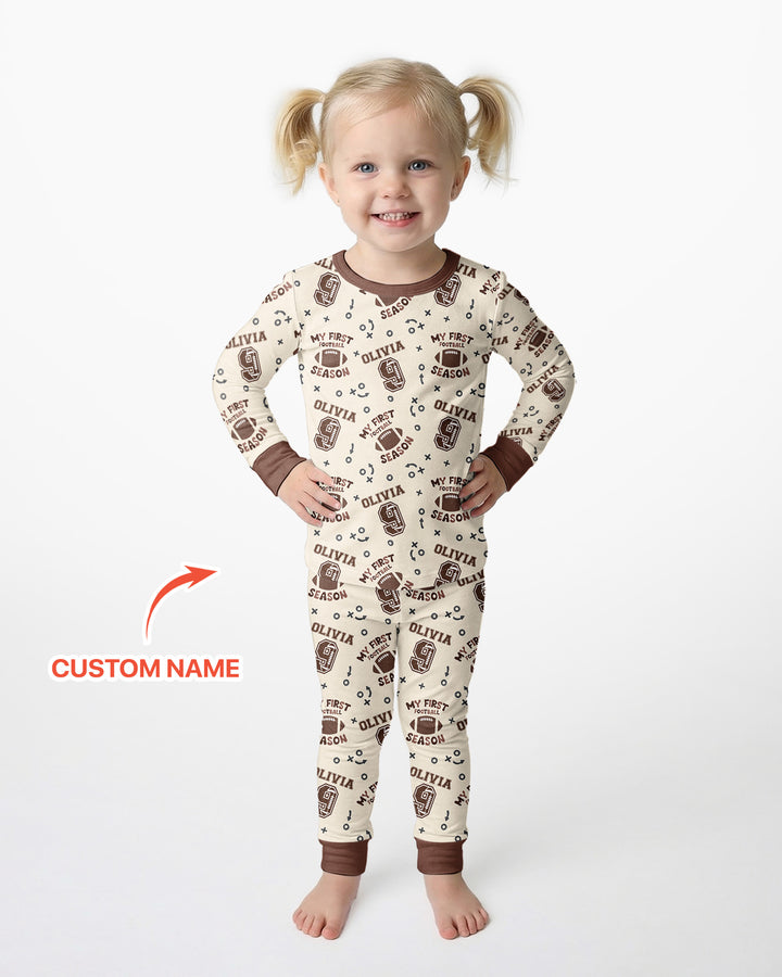 Custom Name My First Football Season Bamboo Two Piece Long Sleeve Pajama Set
