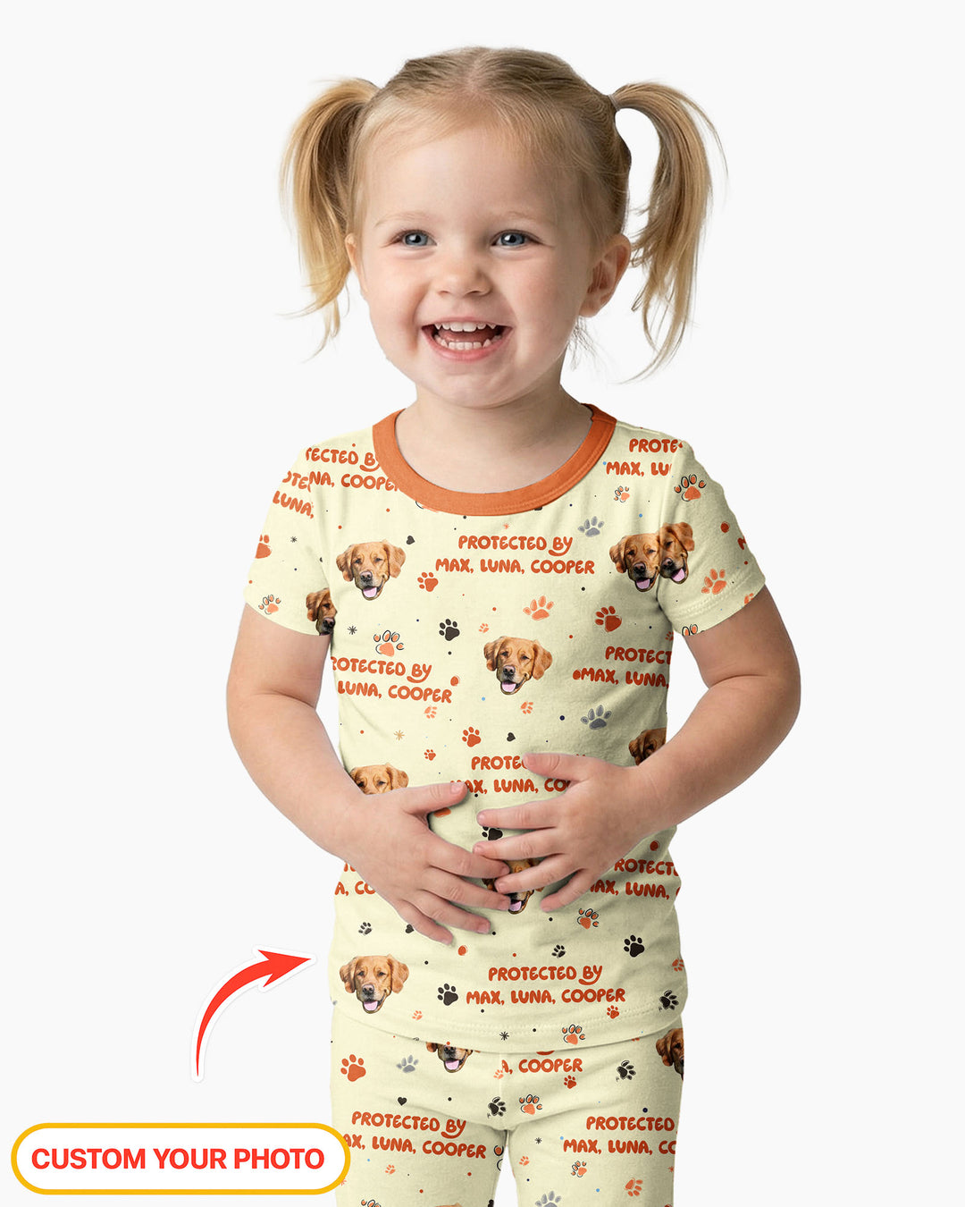 Custom Dog Photos "Protected By" Pawfect Pink Bamboo Two Piece Short Sleeve Pyjamas Set