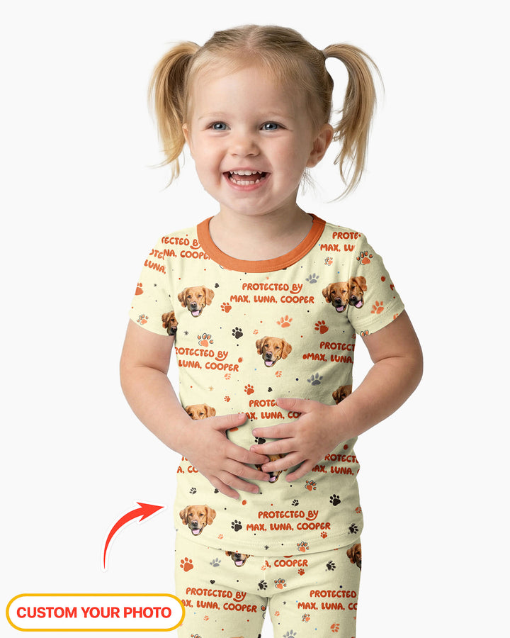 Custom Dog Photos "Protected By" Pawfect Pink Bamboo Two Piece Short Sleeve Pyjamas Set