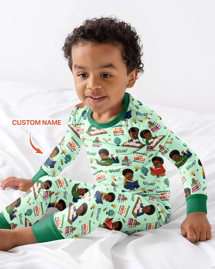 Custom Name Elementary Today HBCU Tomorrow Bamboo Two Piece Long Sleeve Pajama Set