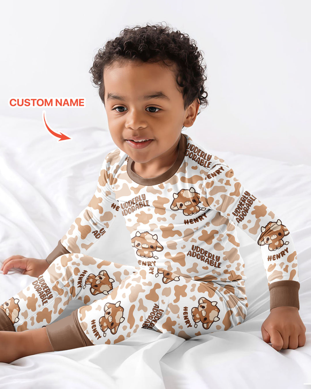 Udderly Adorable Custom Name Bamboo Two Piece Long Sleeve Pajama Set