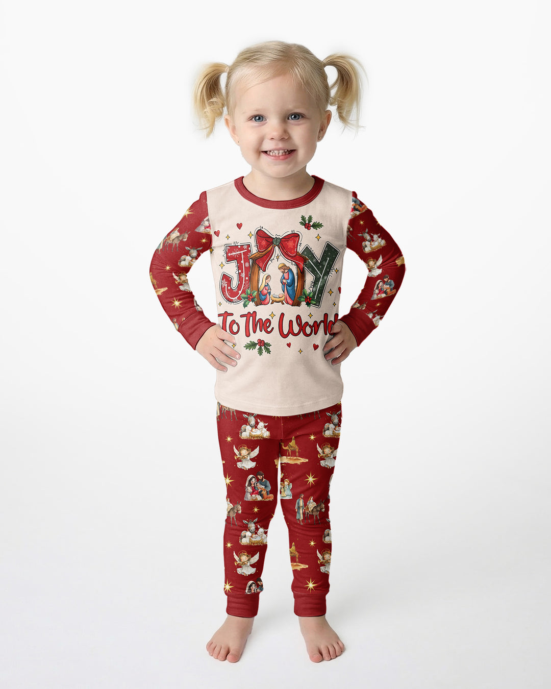 Nativity Joy To The World Bamboo Two Piece Long Sleeve Pajama Set