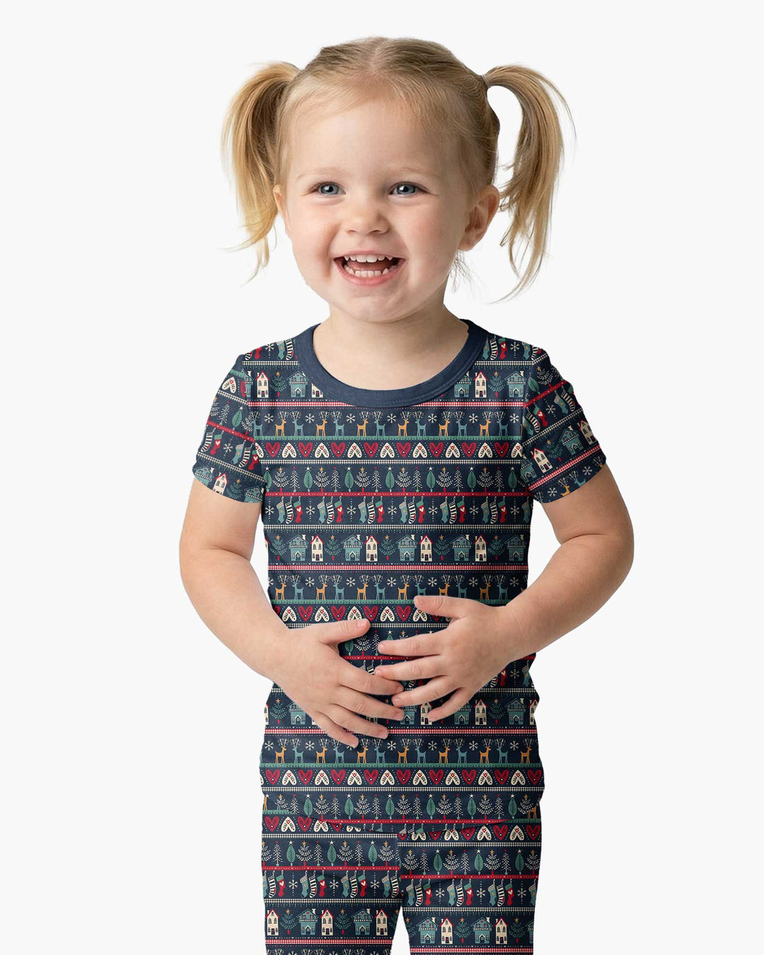 Vintage Nordic Christmas Bamboo Two Piece Short Sleeve Pajama Set